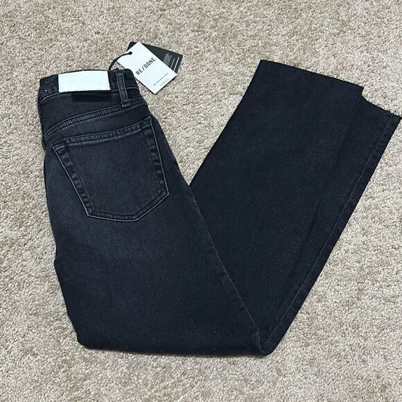 Re/Done Women's 24 Loose Fit 90's High Rise Jeans Black Denim Button Fly Raw Hem - Picture 1 of 14